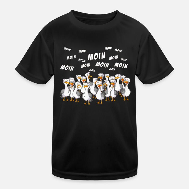 Flock of seagulls greets in Low German Moin Norden Kids Functional T-Shirt