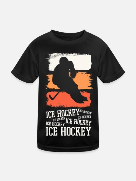 Eishockey Eishockeyspieler Spieler Vintage Retro - Kinder Funktions-T-Shirt - Schwarz - Vorne