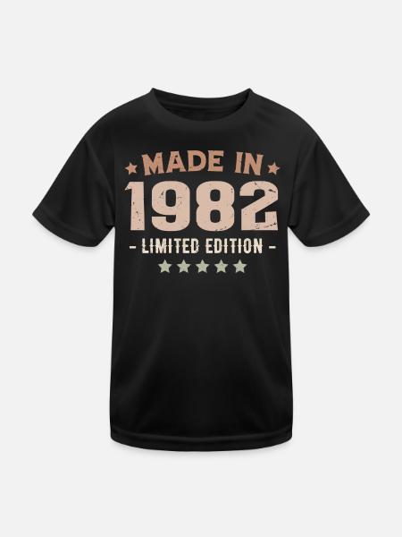 Hergestellt 1982 Jubiläumsgeschenk 1982 Jahrgang 1982 - Kinder Funktions-T-Shirt - Schwarz - Vorne