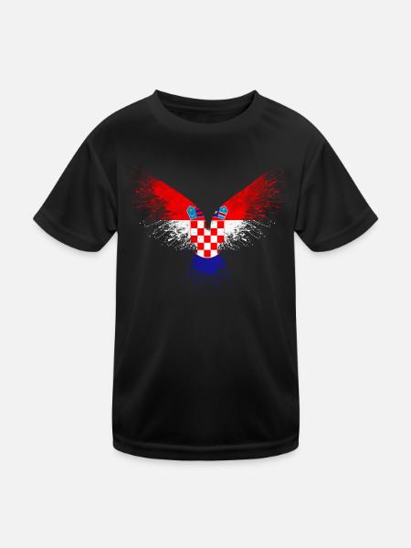 Kroatien Flagge - Kinder Funktions-T-Shirt - Schwarz - Vorne
