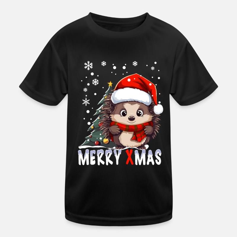 Igel mit Weihnachtsmütze feiert X-Mas im Schnee Kinder Funktions-T-Shirt