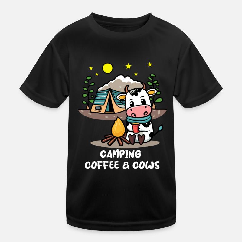 Camping Coffee Cows Country Life Holiday Weekend Kids Functional T-Shirt