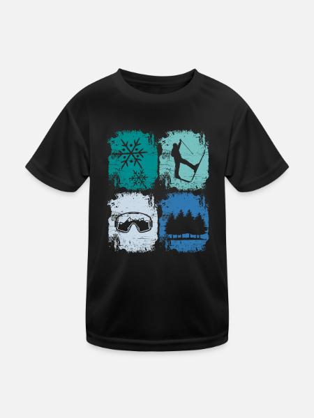 Skifahrer Skifahren Wintersport - Kinder Funktions-T-Shirt - Schwarz - Vorne