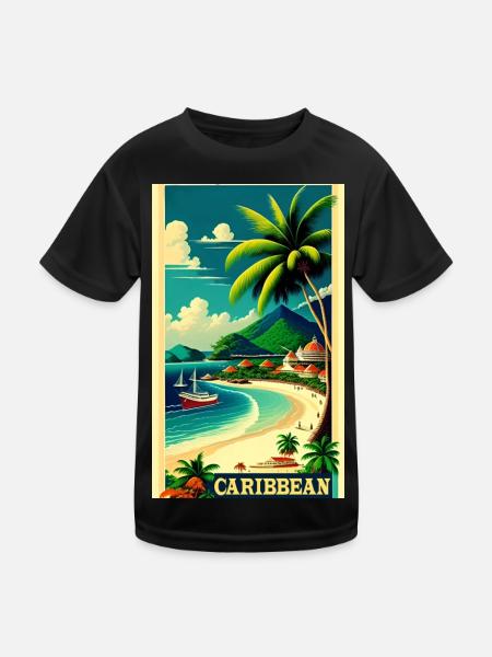 Vintage Caribbean Travel Poster - Kids Functional T-Shirt - black