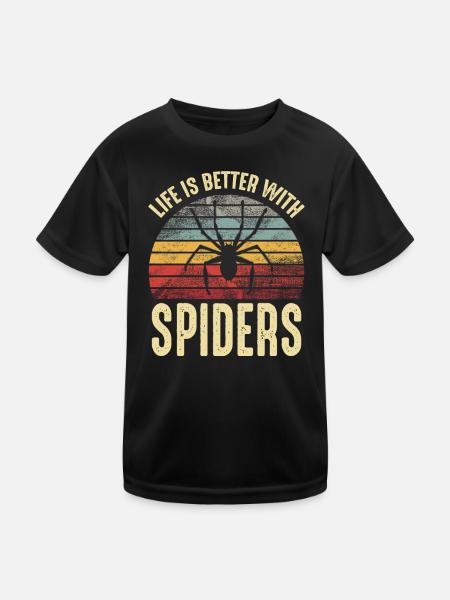 Das Leben ist besser mit Spiders Pet Spider Besitzer Retro - Kinder Funktions-T-Shirt - Schwarz - Vorne