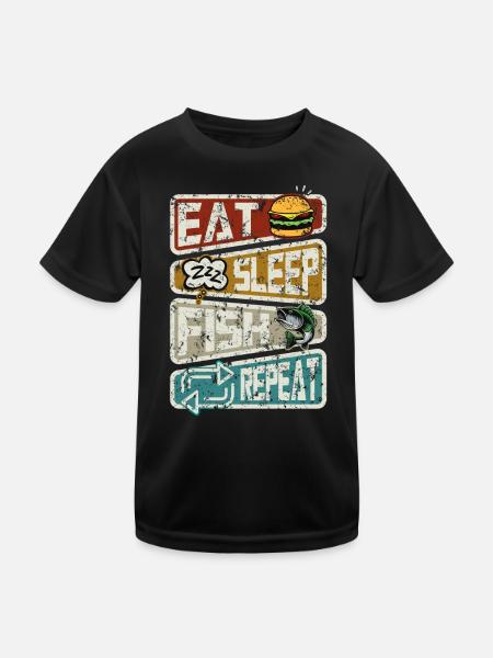 Pêcheur Drôle de pêche Manger Dormir Poisson Répéter - T-shirt sport Enfant - noir - Devant