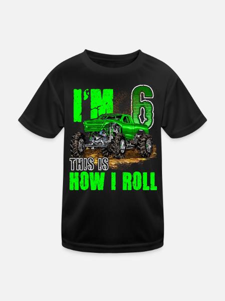Kids 6th Birthday Monster Truck For Boys & Girls 6 - Kids Functional T-Shirt - black - Front