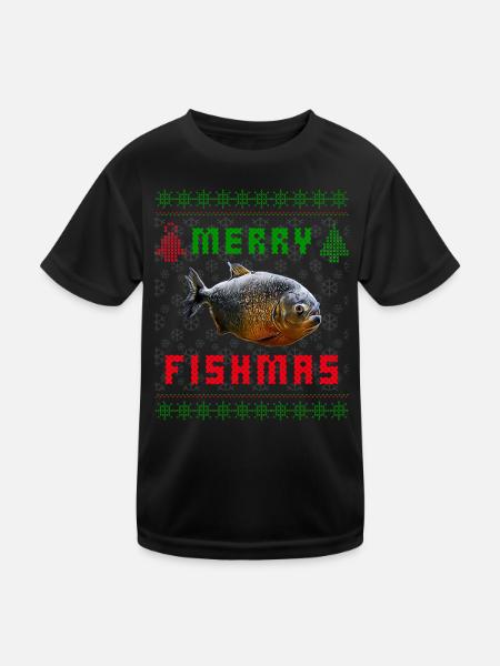 Red Belly Piranha Fish Keeper Ugly Christmas - Kids Functional T-Shirt - black - Front