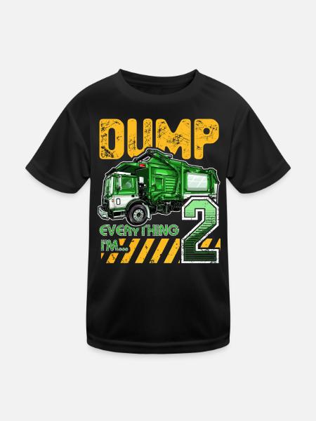 Garbage Truck 2nd Birthday 2 Years Old Birthday - Kids Functional T-Shirt - black - Front