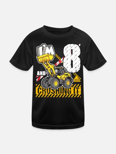 Ich bin 8 & Crushing It 8th Birthday Boys Excavator - Kinder Funktions-T-Shirt - Schwarz - Vorne