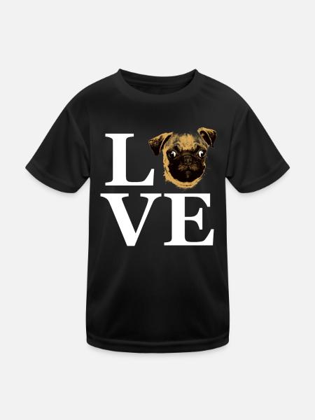 Ich liebe Möpse Retro - Kinder Funktions-T-Shirt - Schwarz - Vorne