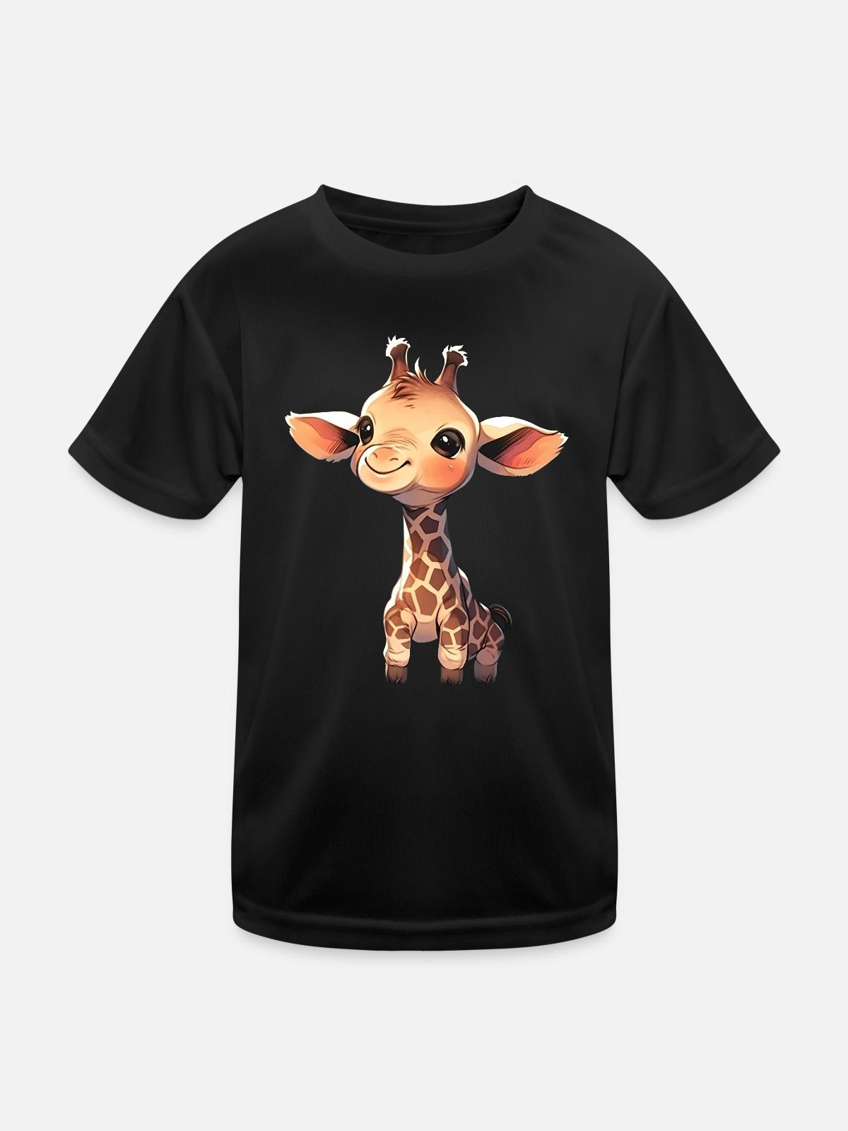 Giraffe - Kinder Funktions-T-Shirt - Schwarz - Vorne