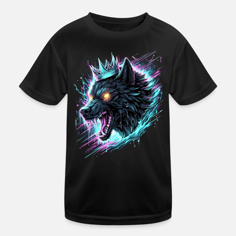 Königlicher Wolf Synthwave Kinder Funktions-T-Shirt