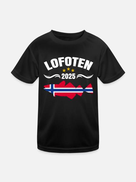 Lofoten Angeln - Kinder Funktions-T-Shirt - Schwarz - Vorne