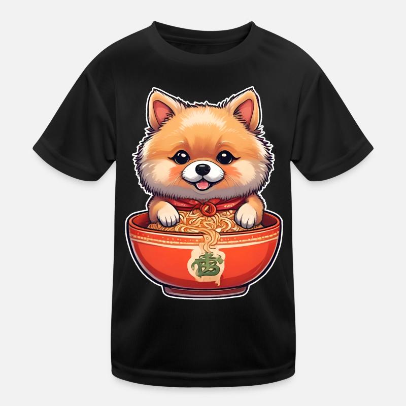 Cute Dog with Ramen Noodles Kids Functional T-Shirt