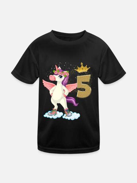Anniversaire Fille Licorne 5 ans - T-shirt sport Enfant - noir - Devant
