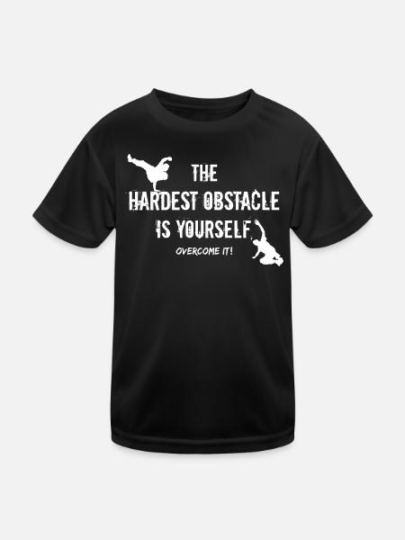 Hardest Obstacle Is Yourself Parkour Laufen Spruch - Kinder Funktions-T-Shirt - Schwarz - Vorne