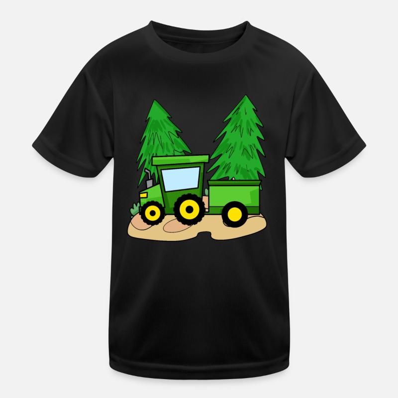 Traktor mit Anhänger - Kinder Funktions-T-Shirt - Schwarz
