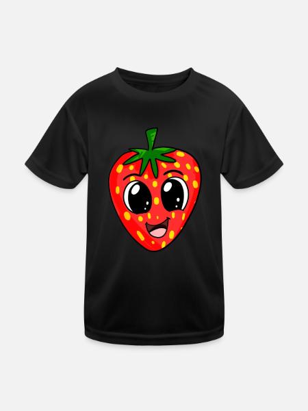 Erdbeere - Kinder Funktions-T-Shirt - Schwarz - Vorne