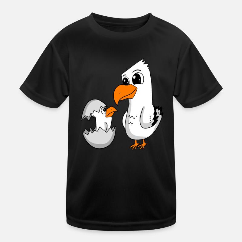 Möwe mit Baby Möwe - Kinder Funktions-T-Shirt - Schwarz