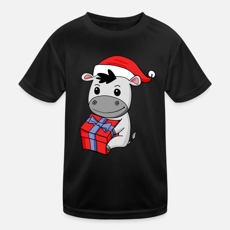Christmas donkey baby with gift Kids Functional T-Shirt