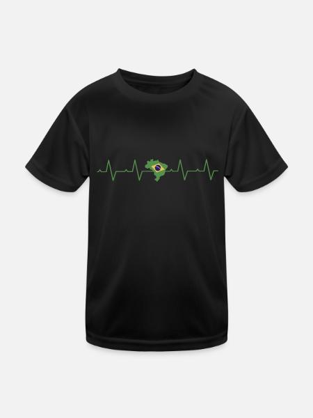 Brésil Heartbeat Drapeau brésilien - T-shirt sport Enfant - noir - Devant
