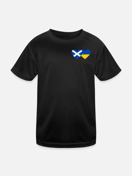 Scotland Ukraine Flag Heart - Kids Functional T-Shirt - black