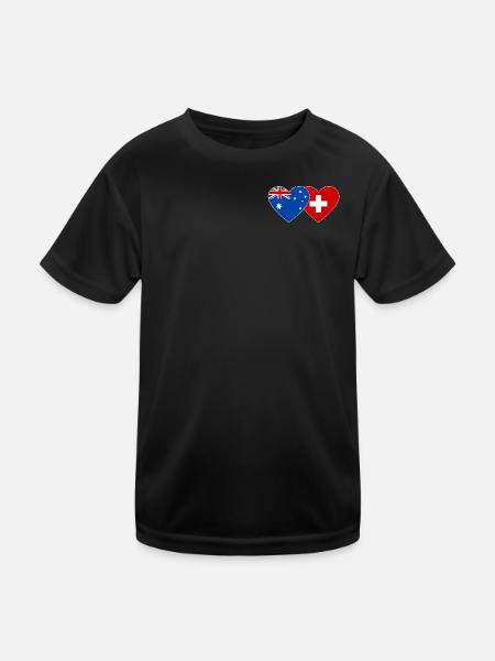 Australien Schweiz Flagge Herz Flagge - Kinder Funktions-T-Shirt - Schwarz - Vorne