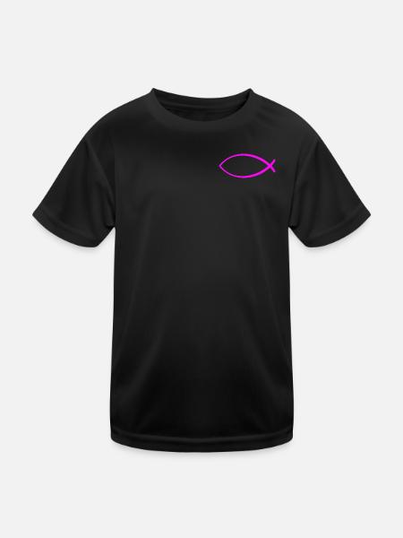 Ichtus Fisch einfarbig rosa - Kinder Funktions-T-Shirt - Schwarz - Vorne