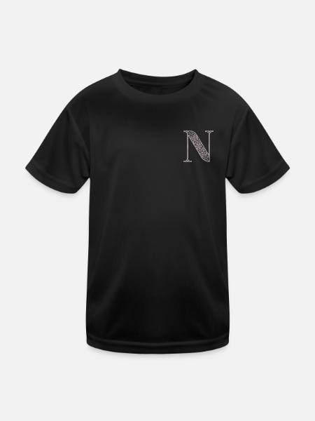 Mandala Monogram Initial in Dusky Pink - Letter N - Kids Functional T-Shirt - black - Front
