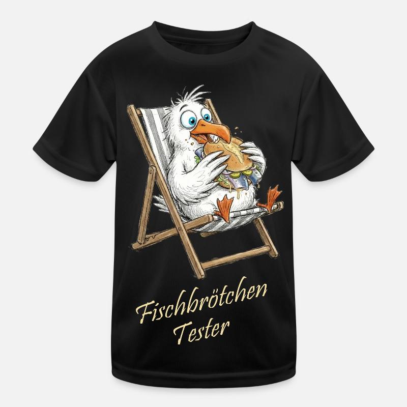 Fischbrötchen Tester Cartoon - Kinder Funktions-T-Shirt - Schwarz