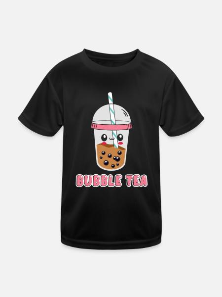 A Funny Kawaii Face Boba Tea Bubble Tea - Kids Functional T-Shirt - black - Front