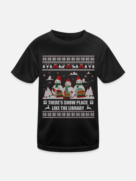 Es gibt einen Schneeplatz wie die Bibliothek Weihnachten - Kinder Funktions-T-Shirt - Schwarz - Vorne