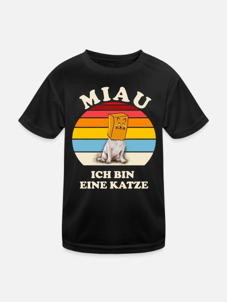 Miau ! Hund als Katze mit Papiertüte übern Kopf - Kinder Funktions-T-Shirt - Schwarz - Vorne