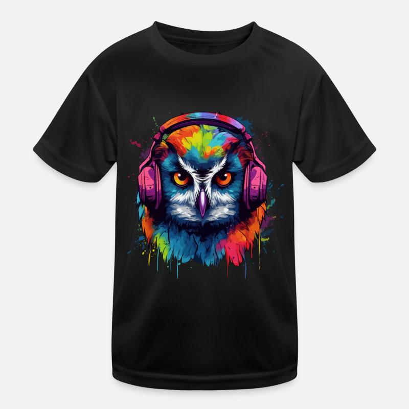 Eule Nachteule Techno Party Tier DJ Kinder Funktions-T-Shirt