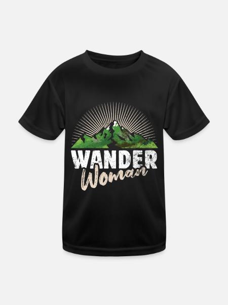 Wandern Wander Woman - Berge Natur Freizeit Damen - Kinder Funktions-T-Shirt - Schwarz - Vorne