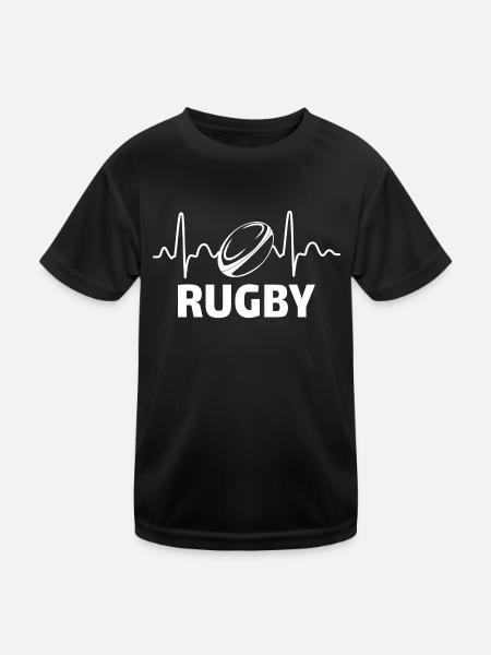 rugby heartbeat t rugby rugby player shirt - Kids Functional T-Shirt - black - Front