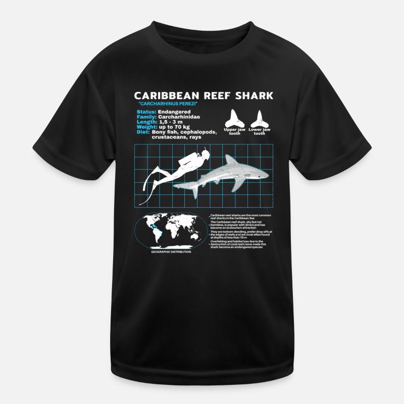 Caribbean Reef Shark Datasheet - Kids Functional T-Shirt - black