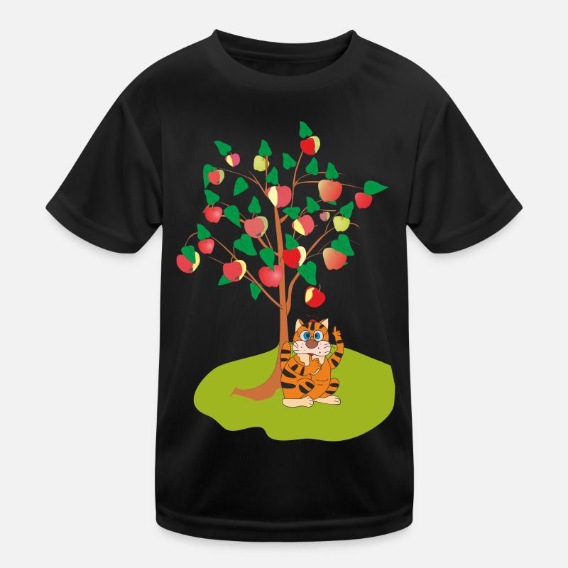Katze unter dem Apfelbaum Kinder Funktions-T-Shirt