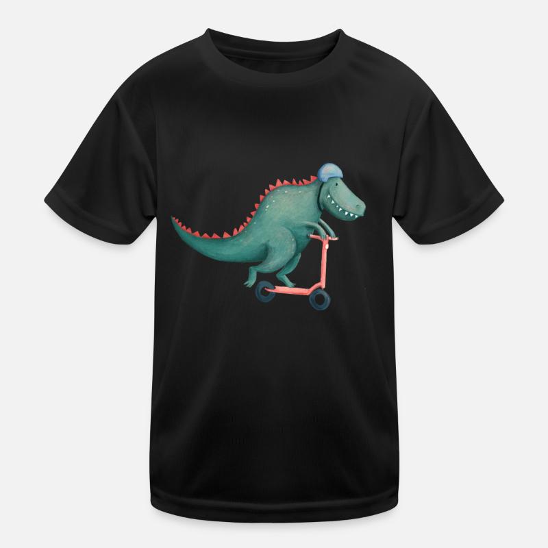 T-Rex rides e-scooter - Kids Functional T-Shirt - black