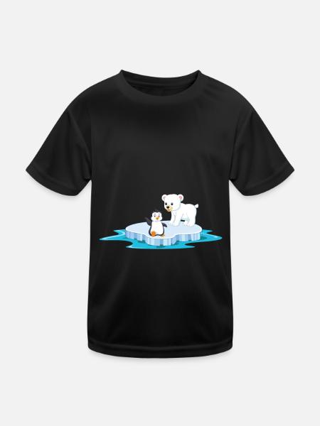 cute polar bear and penguin on ice floe ice - Kids Functional T-Shirt - black - Front