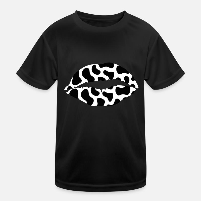 Mignon Vache Imprimé Lèvres Blanc Noir Esthétique Drôle An T-shirt sport Enfant