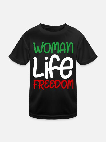 Woman Life Freedom Iran Frauen Frau Frauenrechte - Kinder Funktions-T-Shirt - Schwarz - Vorne