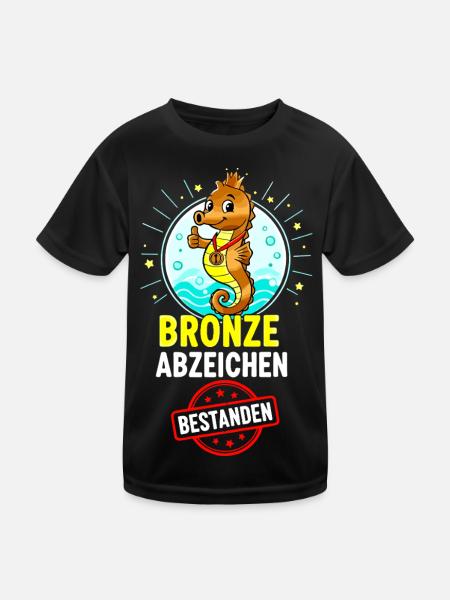 Bronze Seahorse Badge - Kids Functional T-Shirt - black - Front