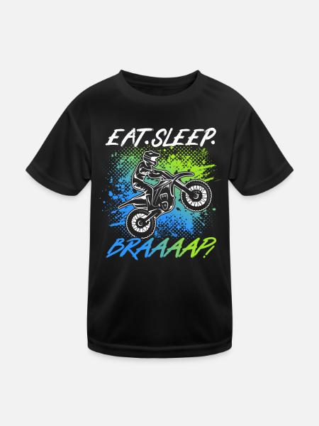 Motorrad Eat Sleep Braaaap Dirtbike Motocross - Kinder Funktions-T-Shirt - Schwarz - Vorne