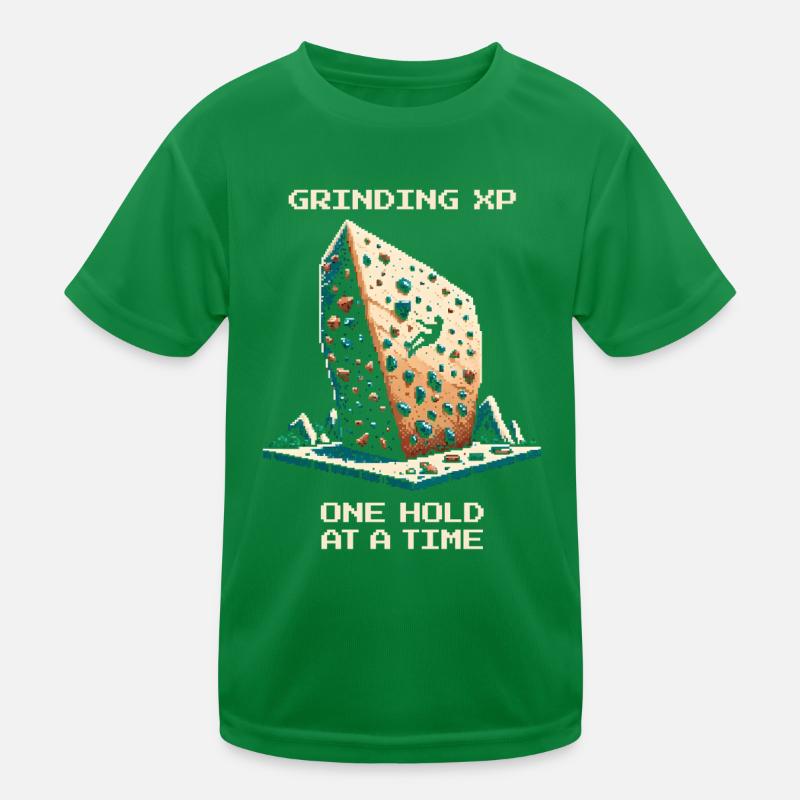 XP Grind: Grip by Grip | Bouldering Pixel Art Kids Functional T-Shirt