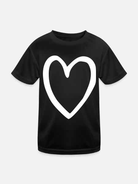 Herz Emoji Skizze - Kinder Funktions-T-Shirt - Schwarz - Vorne
