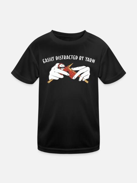 Easily Distracted By Yarn Knitting - Kids Functional T-Shirt - black - Front