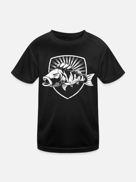 Angler Barsch Wappen - Kinder Funktions-T-Shirt - Schwarz - Vorne
