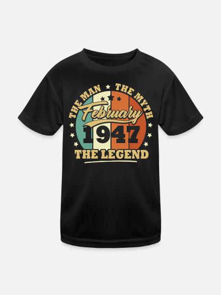 February 1947, 76 years old Birthday Man woman - Kids Functional T-Shirt - black - Front